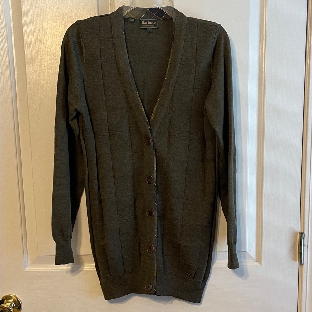 Barbour Olive Button-Up Cardigan, 14 or Medium, EXC